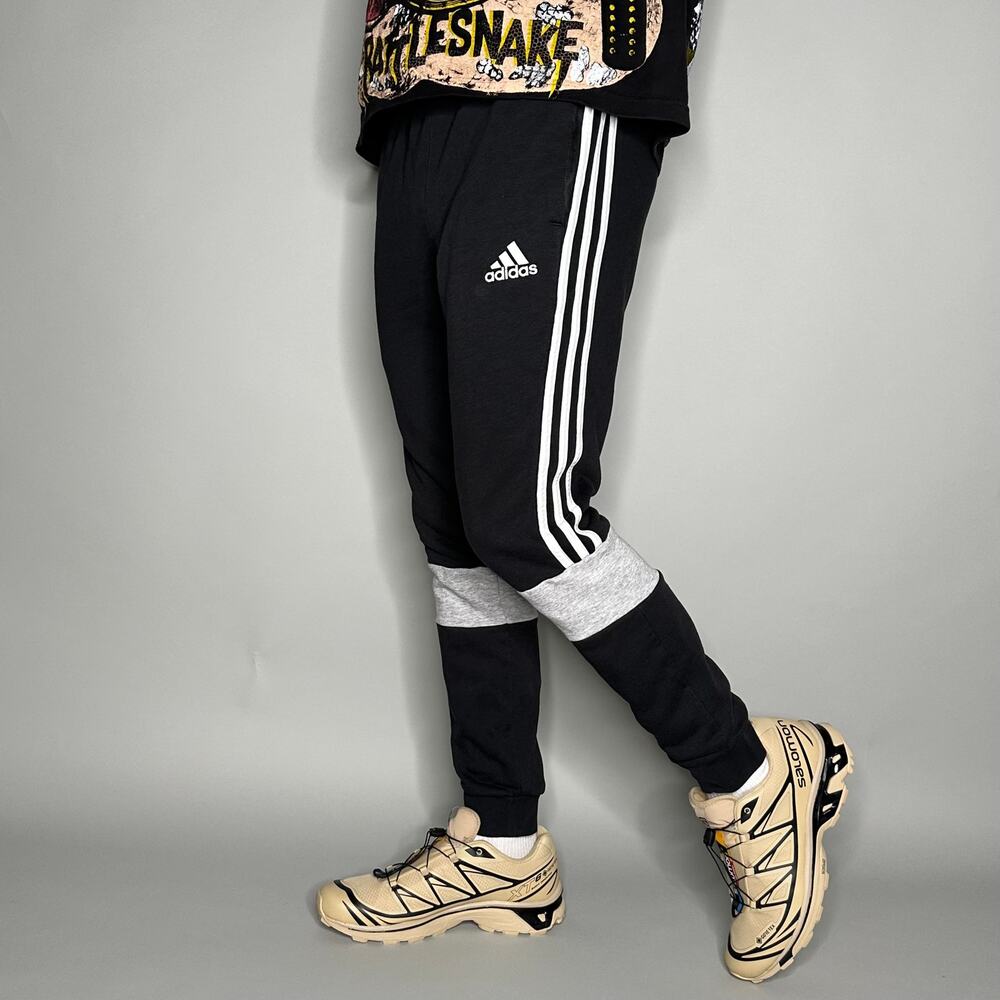 Vintage Y2K Adidas Sweatpants Mens S Slim Fit Black White Stripe Cotton Joggers